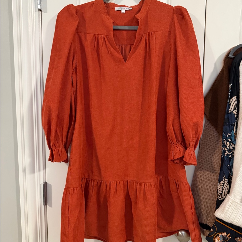 Rust Orange Long-Sleeve Tiered Dress